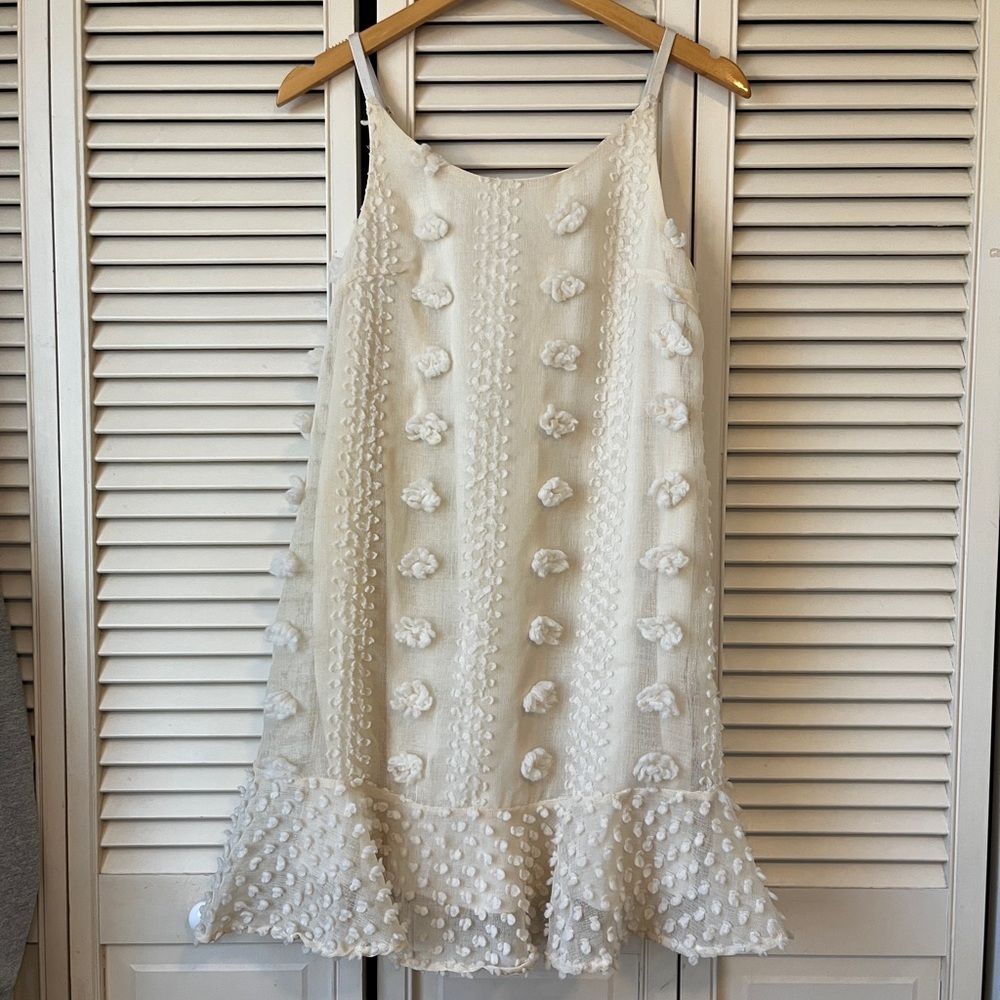 Ivory Textured Pom Pom Mini Dress